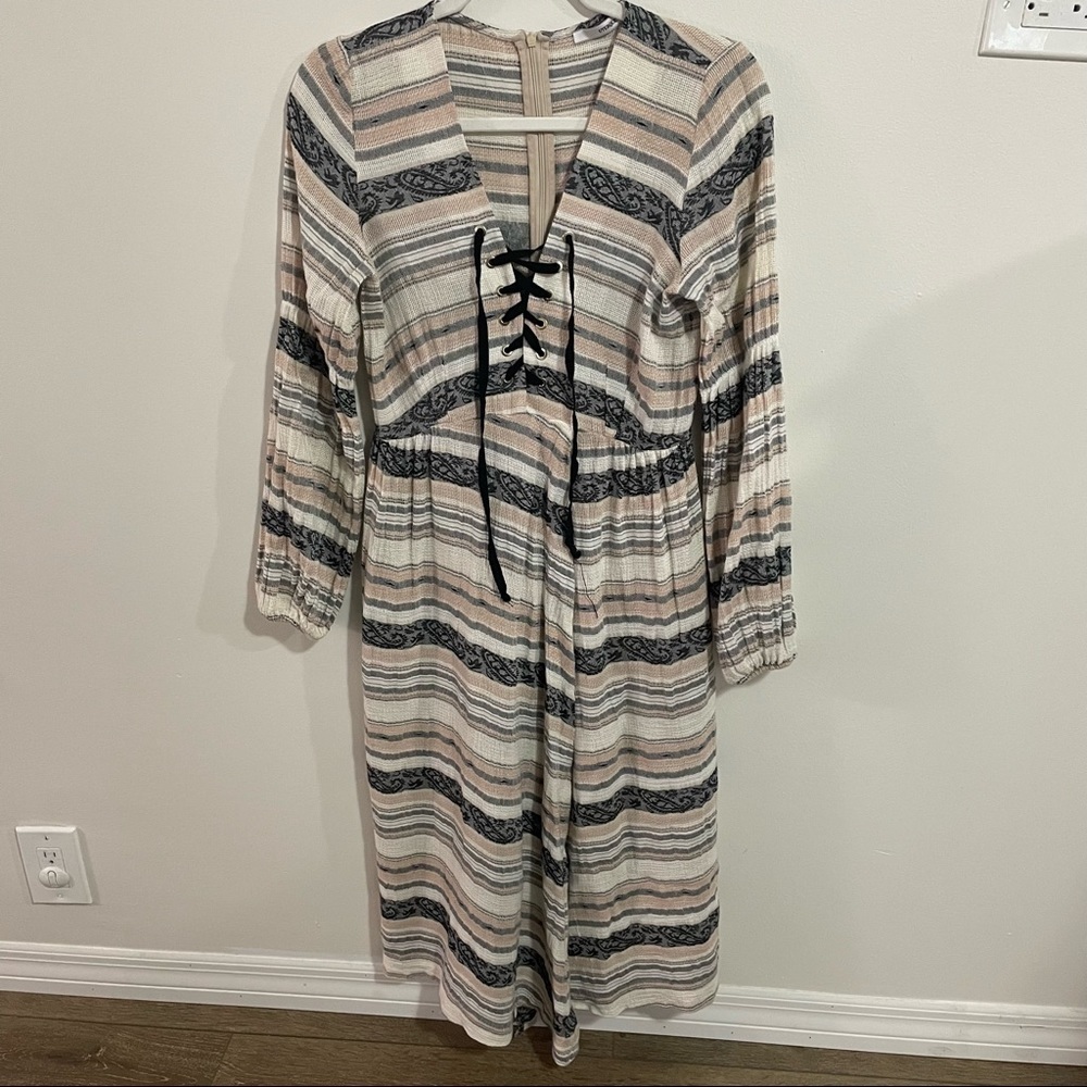 Uterqüe Romantic Bohemian Cream Cotton Midi Dress Size S
